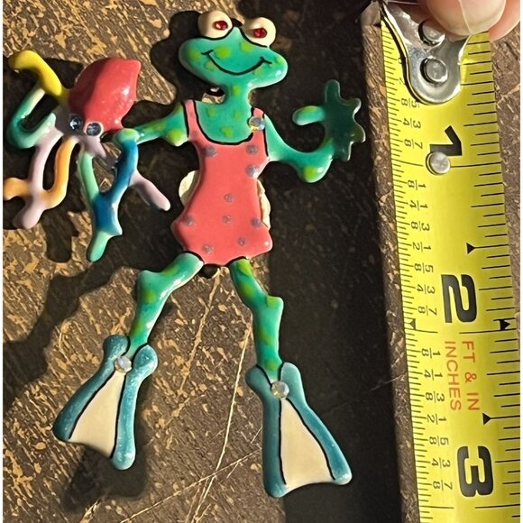 Carrete By Ganz Frog & Octopus Scuba Diving Rhinestone Brooch Pin Kids Girls - Picture 9 of 9
